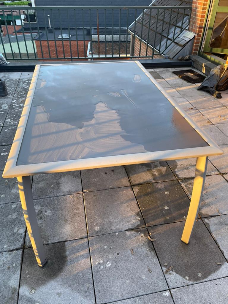 Tuin tafel tuintafel as nieuw gehard tempered glas 150x95 cm, Tuin en Terras, Ophalen, Zo goed als nieuw
