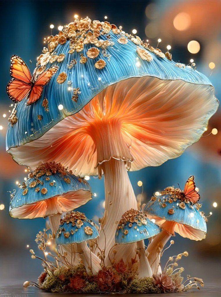 Peinture au diamant 50x40cm Champignon (carré) n 53, Neuf, Multicolore, Diamond painting, Natuur en Bloemen