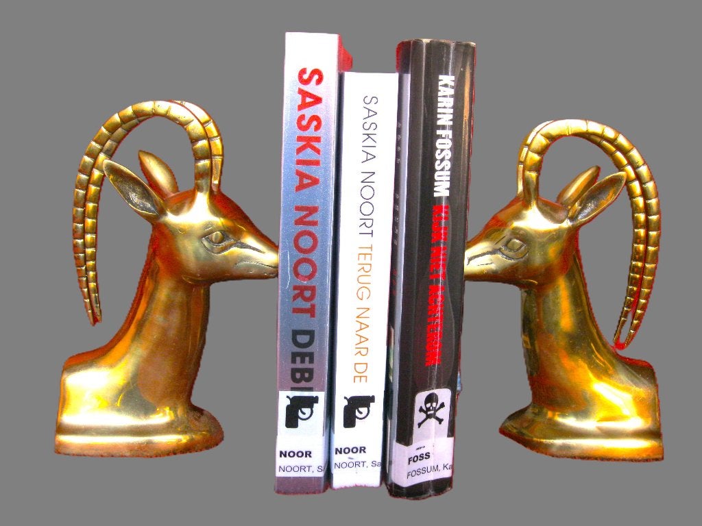 Gemzen - koper boekensteunen - bokkenkoppen, Antiek en Kunst, Ophalen, Koper