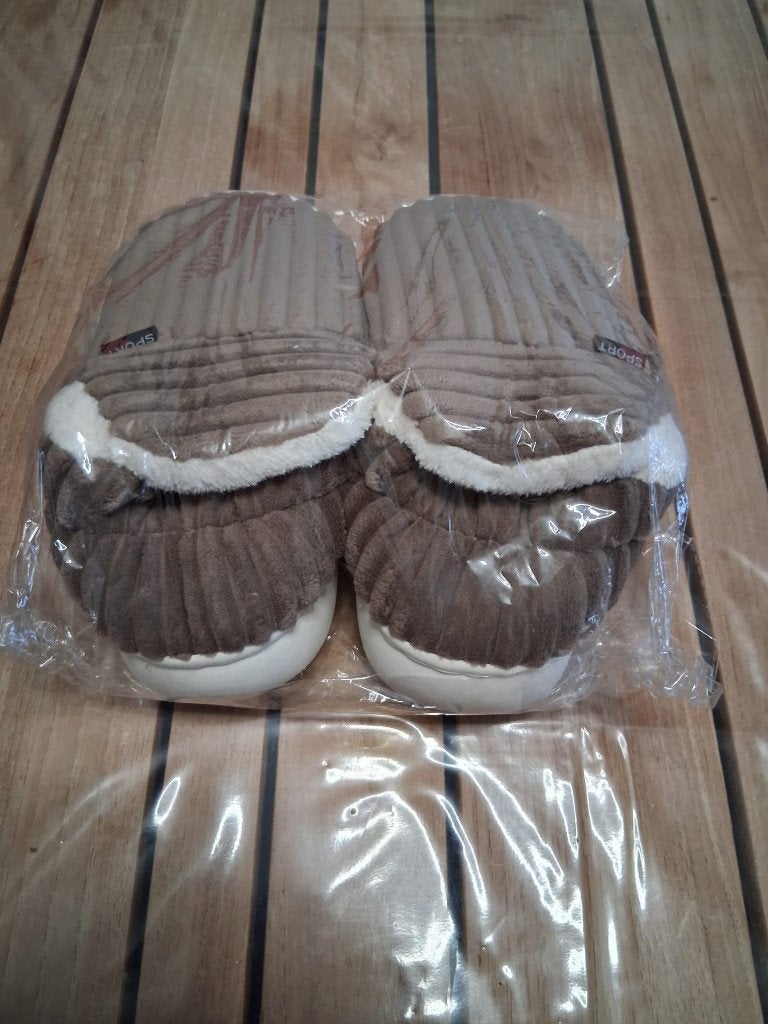Beige/bruin ribfluwelen pantoffels met zachte voering, Bruin, Onbekend, Nieuw, Ophalen of Verzenden