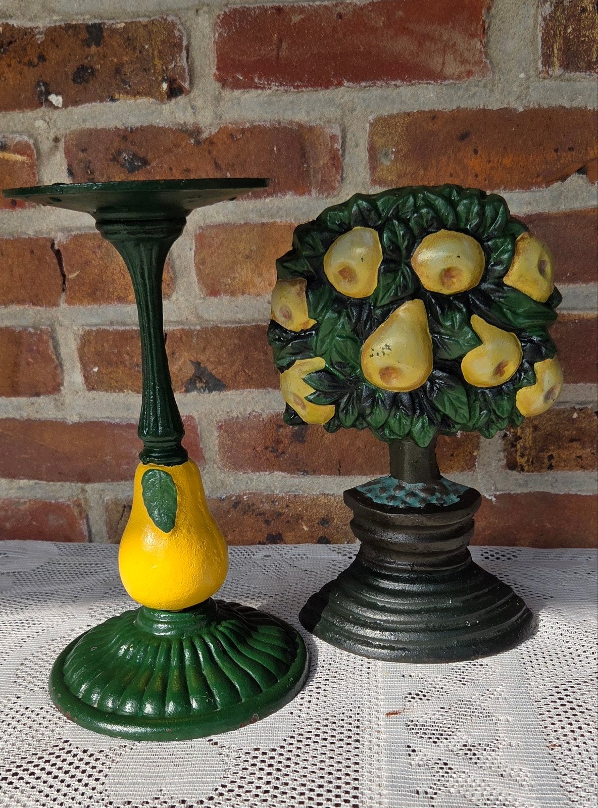 vintage gietijzeren decoratieve kandelaar en deurstop/ peren, Ophalen of Verzenden