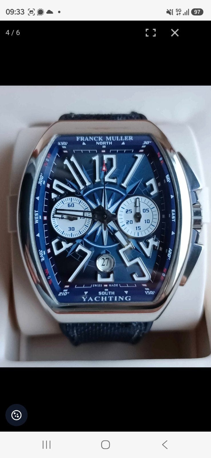 Franck Muller Vanguard Yachting Chronoraph fullset, Handtassen en Accessoires, Overige merken, Staal, Polshorloge, Overige materialen