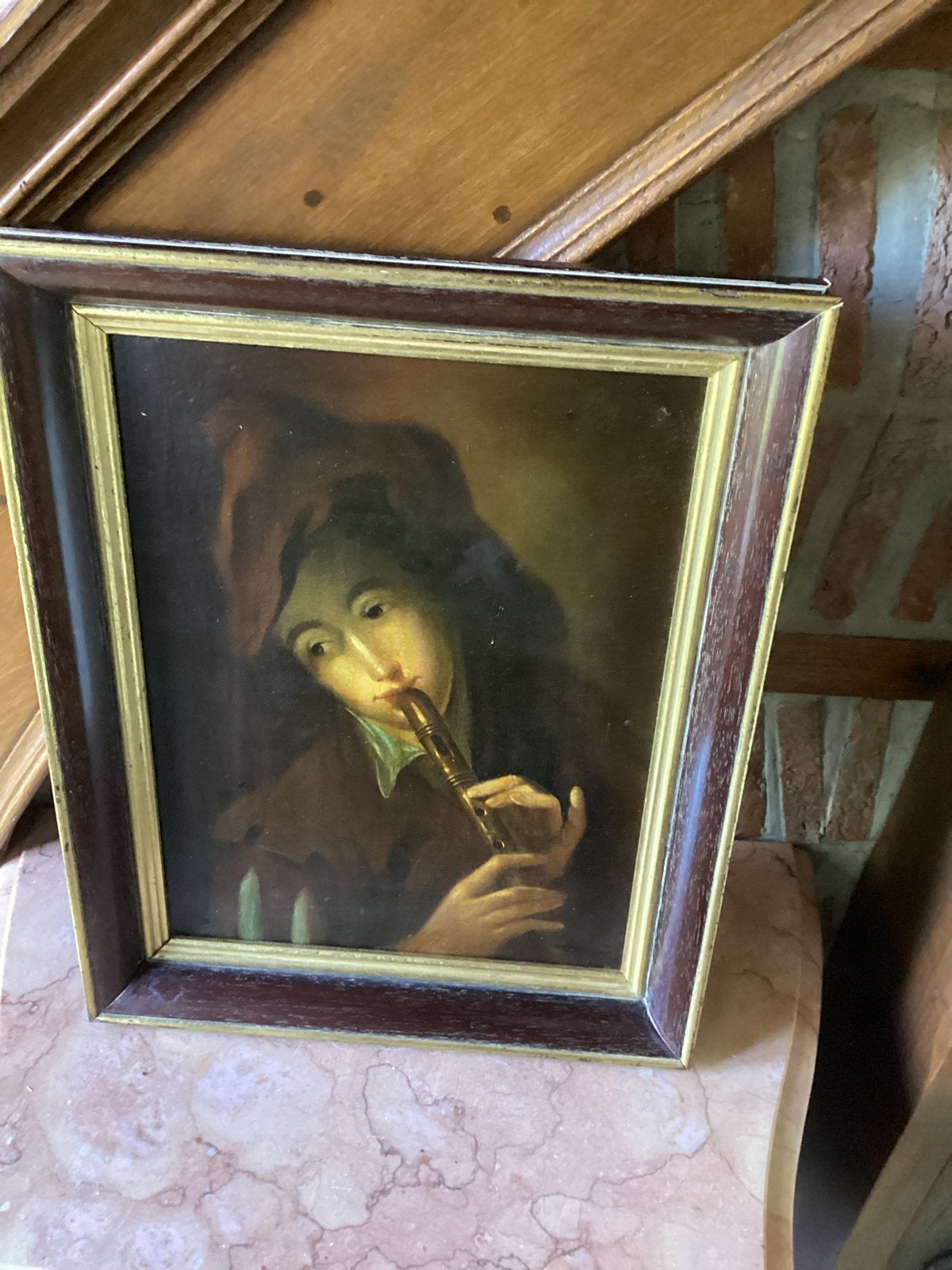 Tableau sur bois . Joueur de flûte., Enlèvement, Panneau