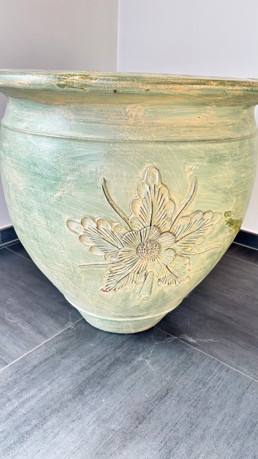 Grote decoratieve plantenpot met patina – ca. 70 cm hoog, Ophalen, 40 cm of meer, Rond, Zo goed als nieuw