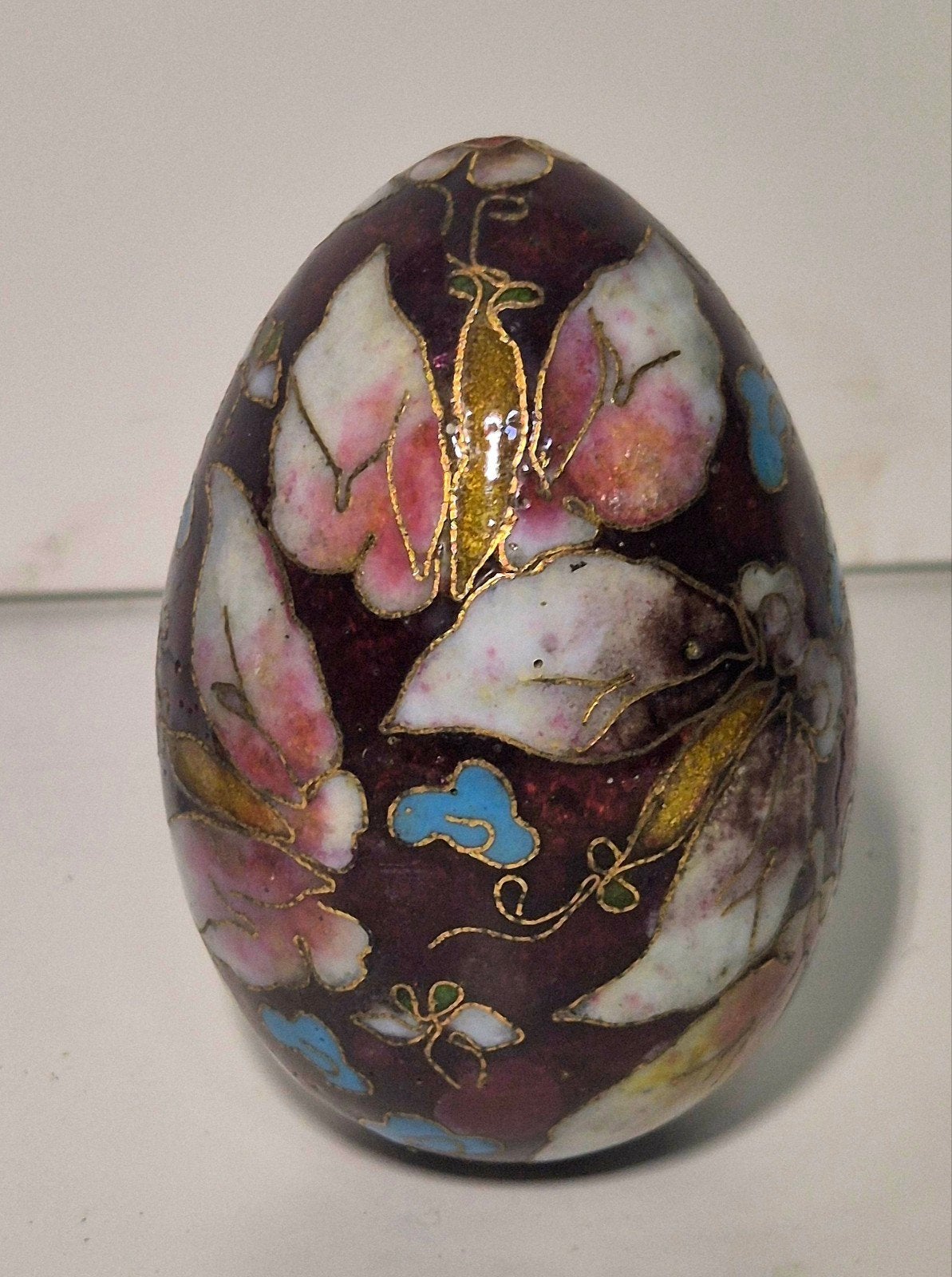 Decoratief cloisonné ei – handbeschilderd met bloemmotieven, Ophalen of Verzenden