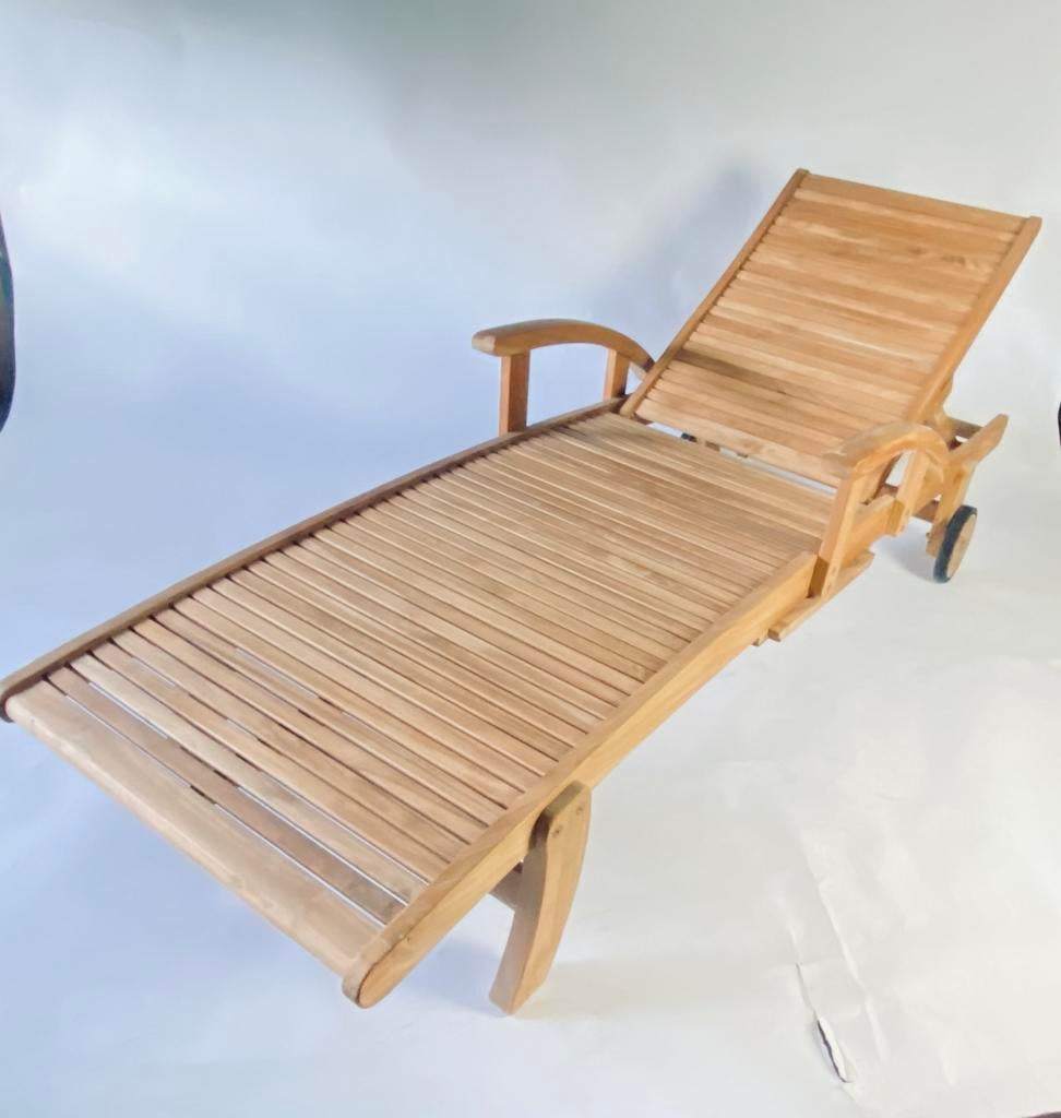 Teak ligbed met wielen uitschuif tafel, Ophalen, Nieuw, Teakhout, Verstelbaar