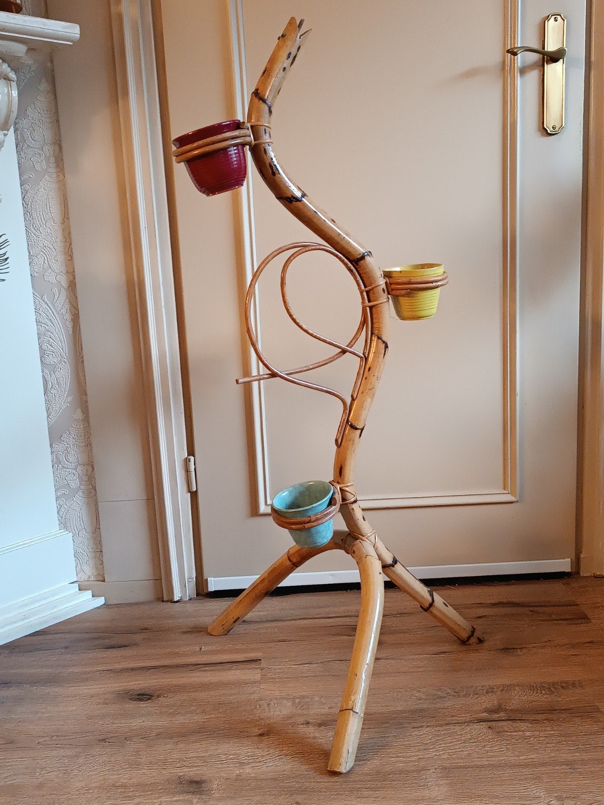 Support à plantes vintage rétro en bambou et rotin, Enlèvement, Maison et Meubles