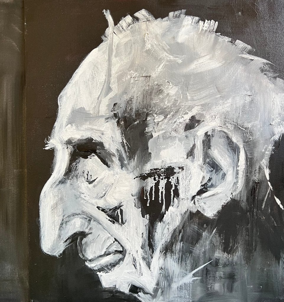 Schilderij peinture painting Portrait B/W ‘Lost in thought’, Ophalen of Verzenden, Olieverf, Portret