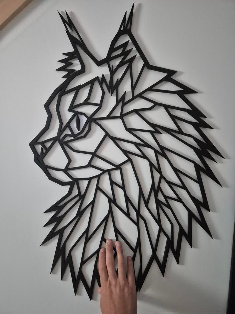 Wanddecoratie „Geometric Cat” - handgemaakt in eikenhout, Ophalen, 77 cm, 50 cm, Industrieel