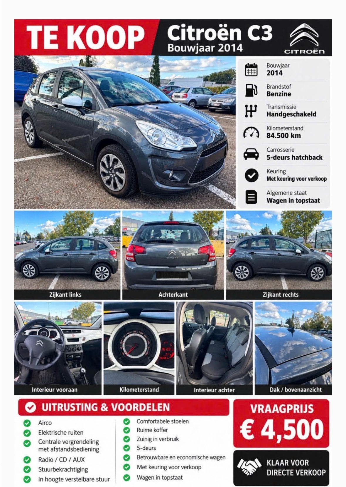CITROËN C3 84500KM 1.1 BENZINE, Auto's, Euro 5, Zwart, Handgeschakeld, 5 deurs