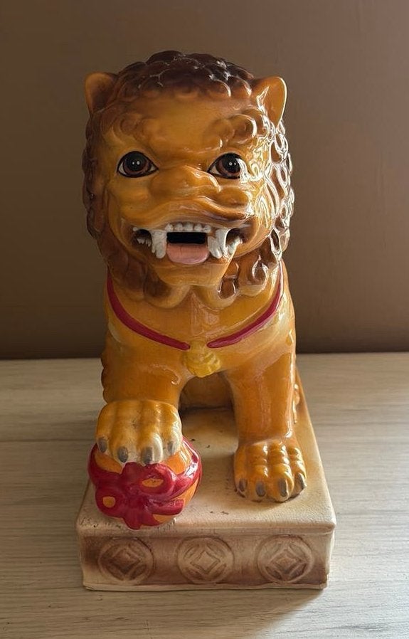 Statue de lion gardien chinois (Foo Dog)Jaune ambré - H30 cm, Enlèvement ou Envoi, Comme neuf