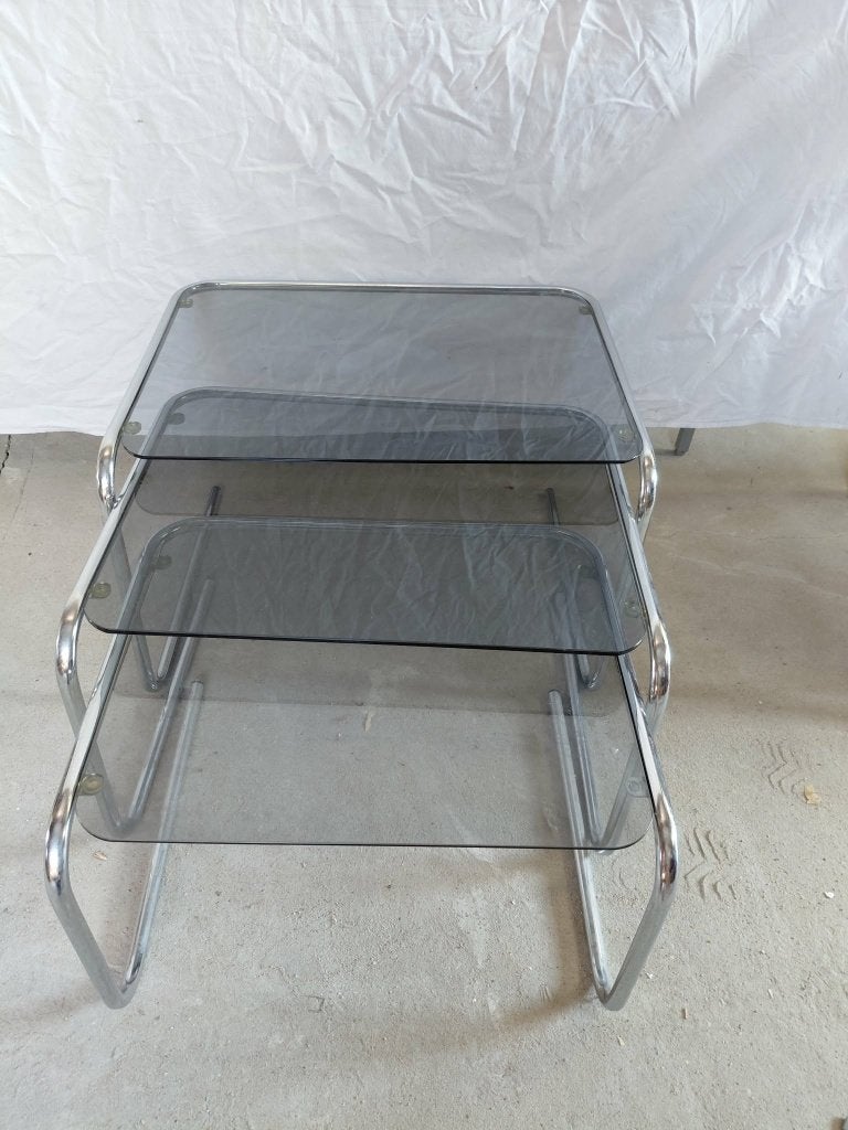 Vintage bauhaus 70's bijzettafels, Huis en Inrichting, Tafels | Bijzettafels, Bauhaus, 1970, 55 tot 75 cm, Rechthoekig, Ophalen