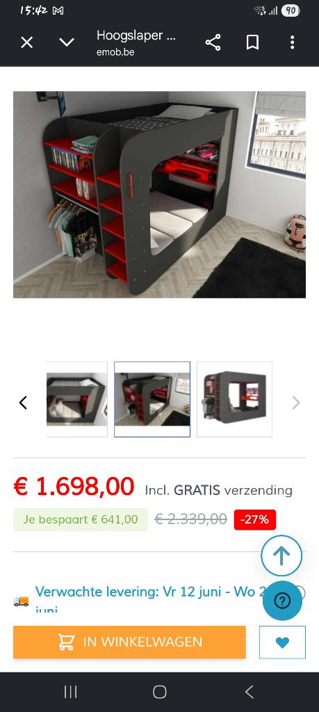 Bed met bureau, Huis en Inrichting, Ophalen, Hoogslaper, Zo goed als nieuw, Twijfelaar