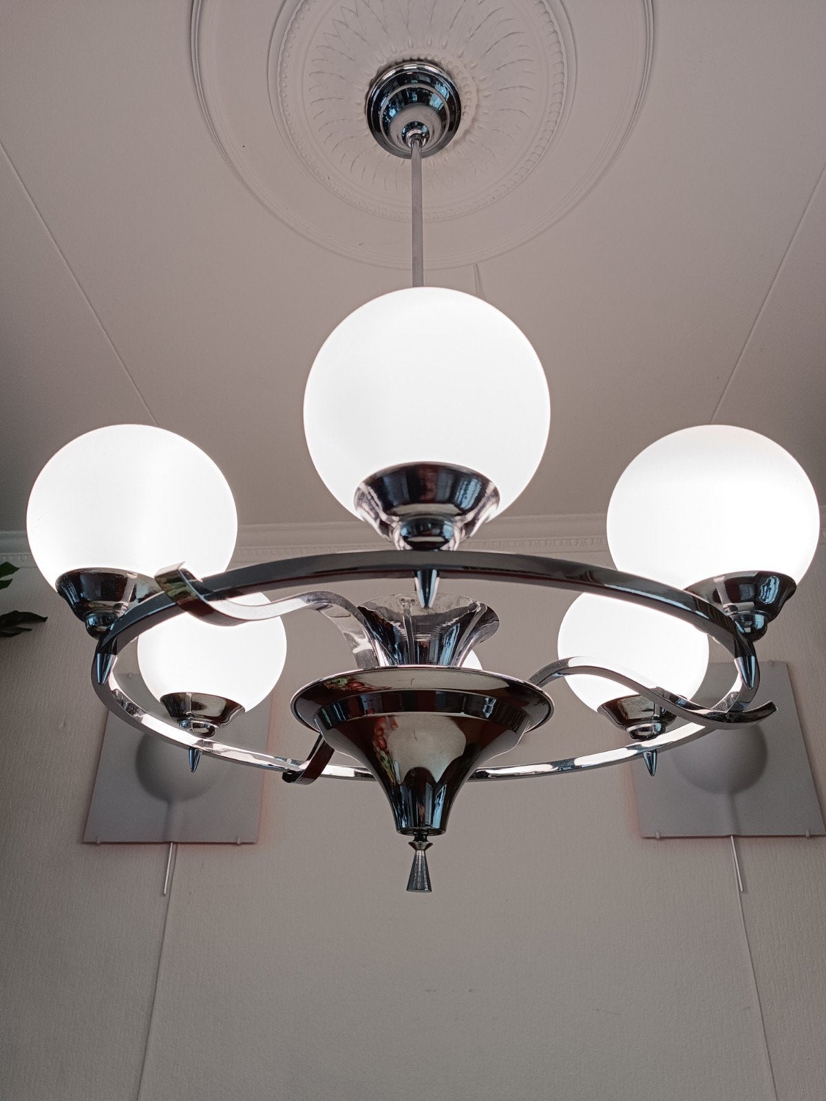 Grote Franse Art Deco Schotellamp Kroonluchter 1930, Ophalen