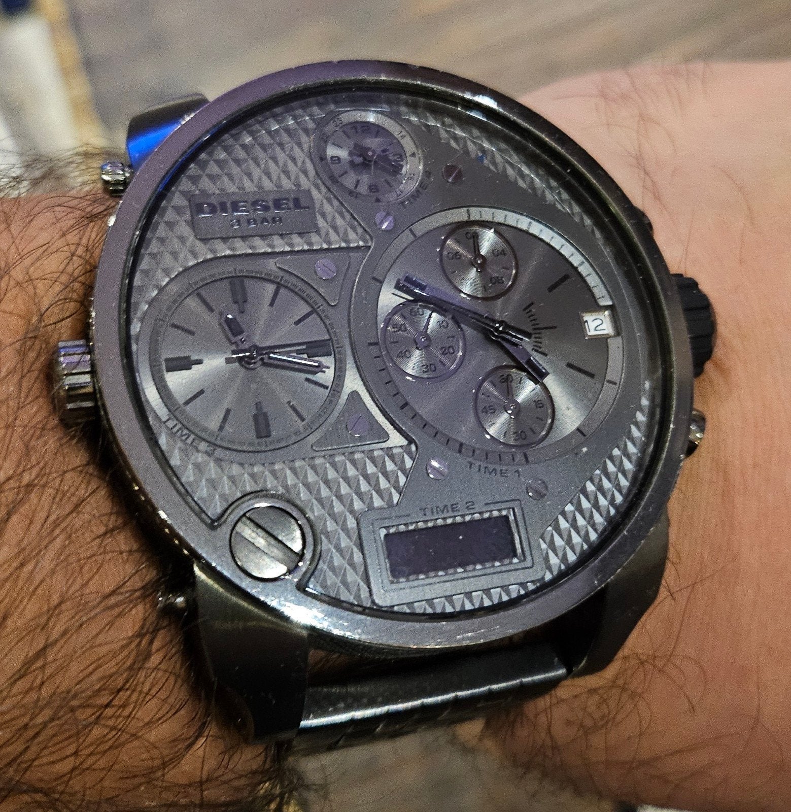 montre diesel big daddy, Handtassen en Accessoires, Staal, Staal, Polshorloge, Zo goed als nieuw