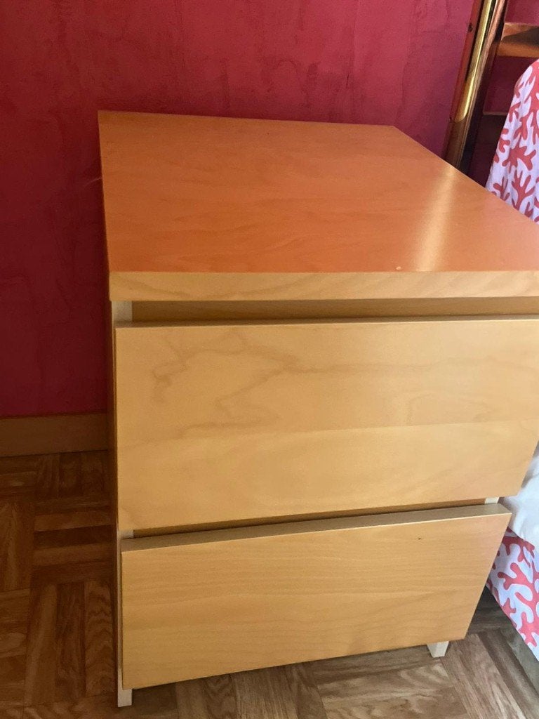 Table de chevet 2 tiroirs en bois clair (bouleau), Enlèvement, Utilisé