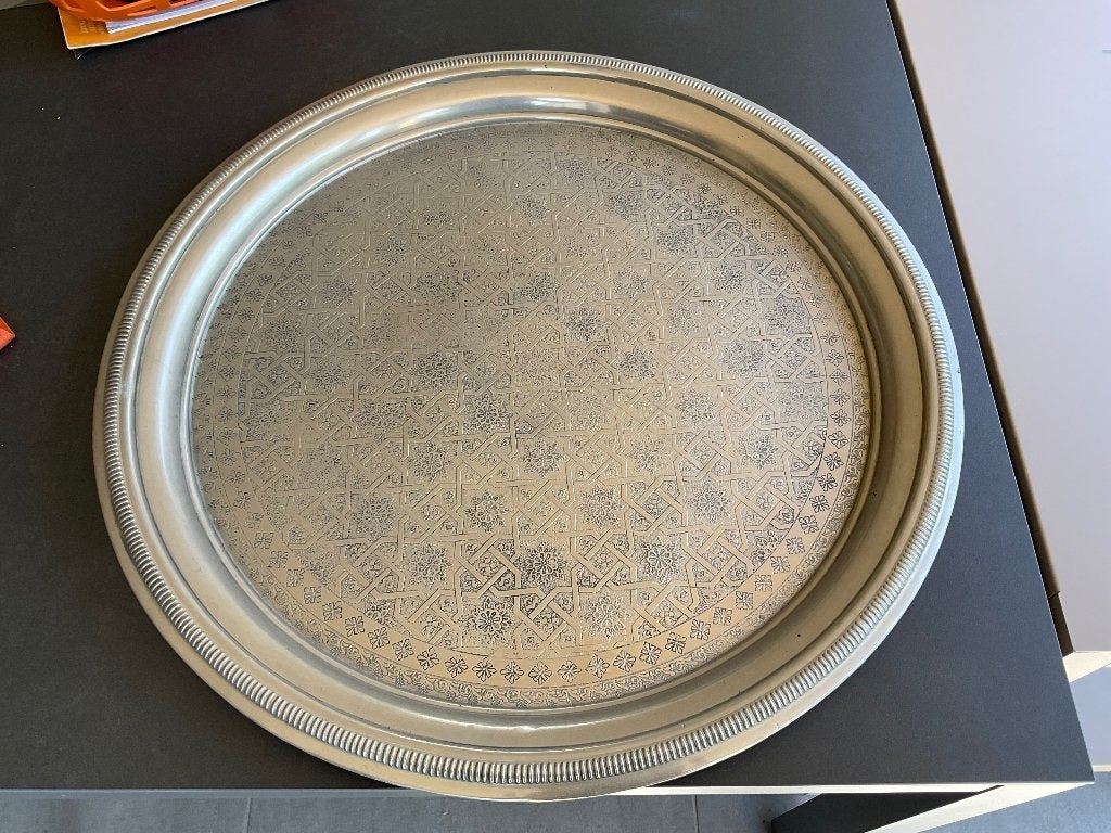 Oosters dienblad zilver, Ophalen, Rond, Zo goed als nieuw, Dienblad
