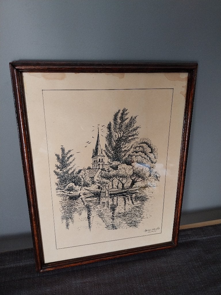 Sfeervol Naoorlogs Herfstlandschap – Michel (1949), Antiek en Kunst, Kunst | Schilderijen | Klassiek, Ophalen, Paneel, Achter glas