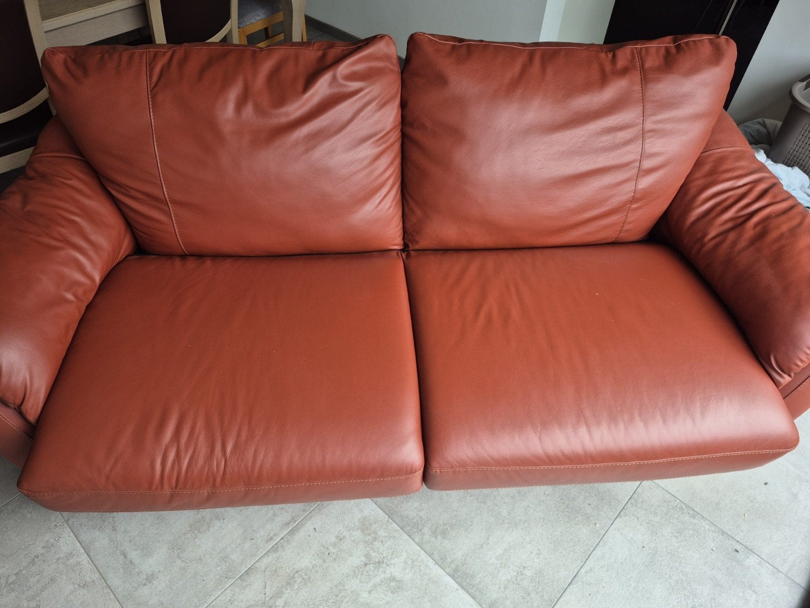 Stevige slaapbank / zetelbed rood leer, Ophalen, 100 cm, Zo goed als nieuw, Twijfelaar