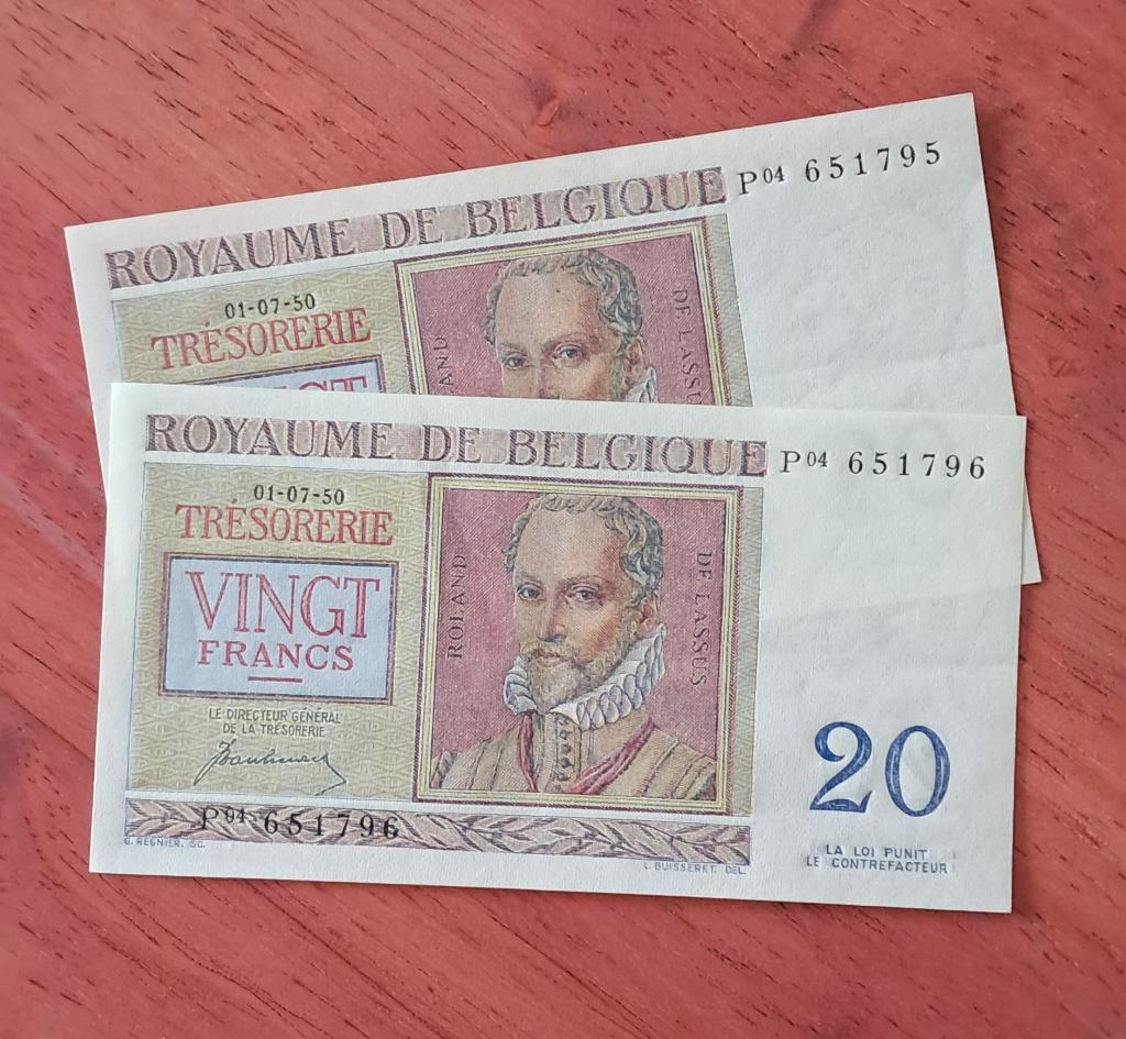 2 20 francs consécutifs 1950 - A/Unc, Envoi, Série