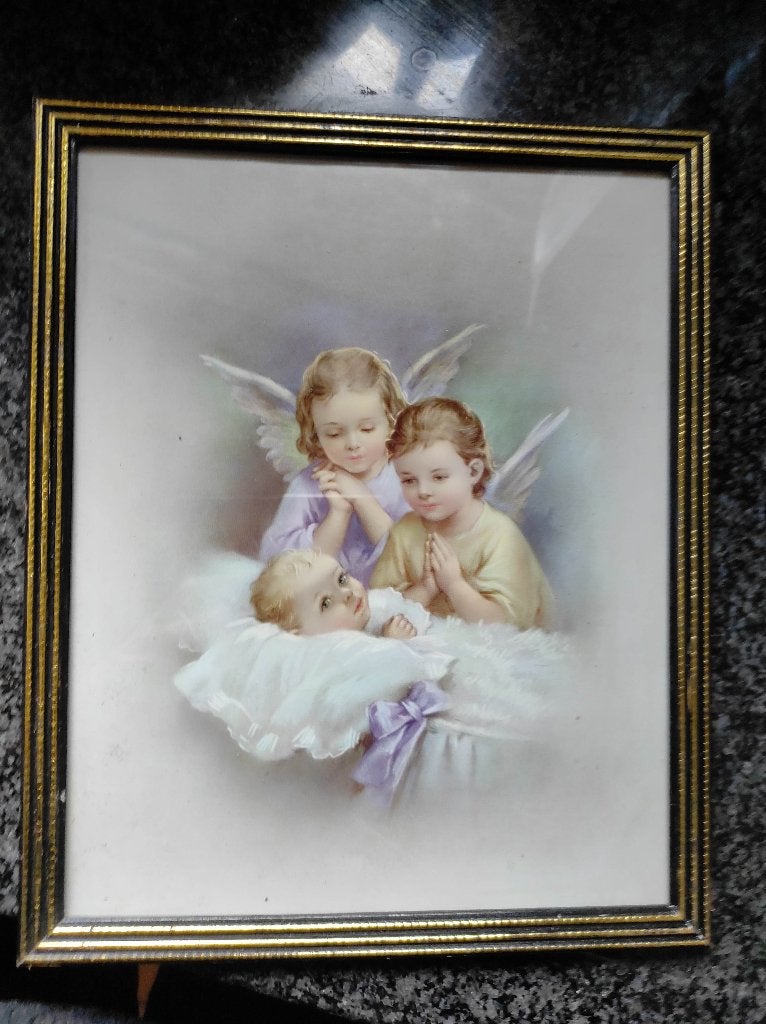 vintage kader Bewaarengelen, Antiek en Kunst, Ophalen of Verzenden, Foto, Prent, Achter glas