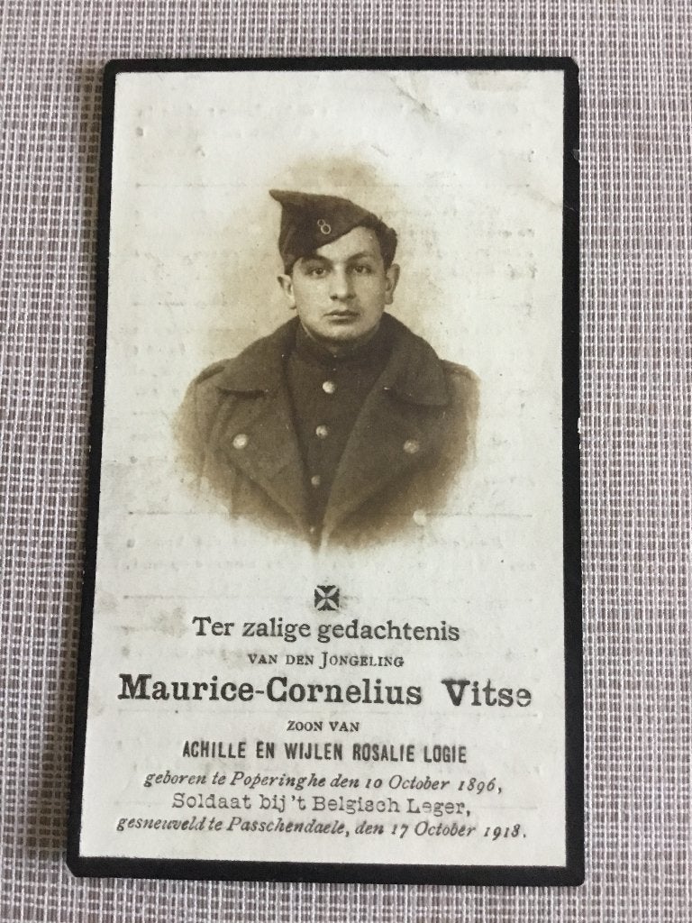 Soldaat M.Vitse Poperinge gesneuveld Passendale 1918, Verzamelen, Bidprentjes en Rouwkaarten, Verzenden, Bidprentje