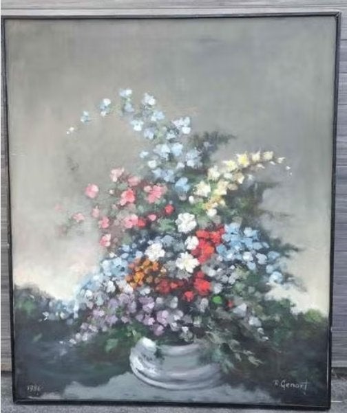 Huile sur toile fleurs signe robert genart, Antiquités & Art, Art | Peinture | Classique, Enlèvement ou Envoi, Fleurs, Toile