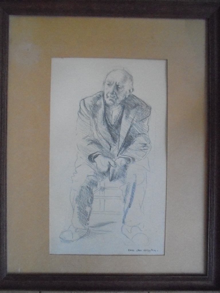 Omer van Vosselen  Tekening  Zittende man, Antiek en Kunst, Verzenden, Tekening, Gesigneerd