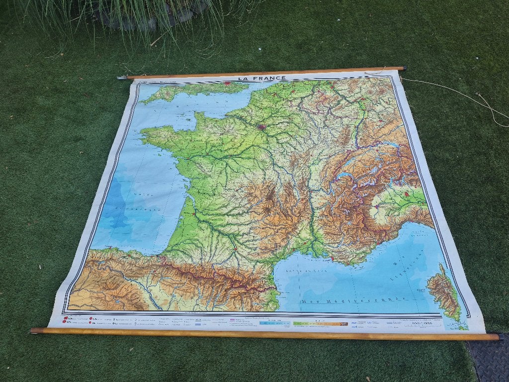 Grande carte de la france et belgique 1969 2m x 2,10m, Enlèvement, 1960 à 1980, Affranchie, Liège