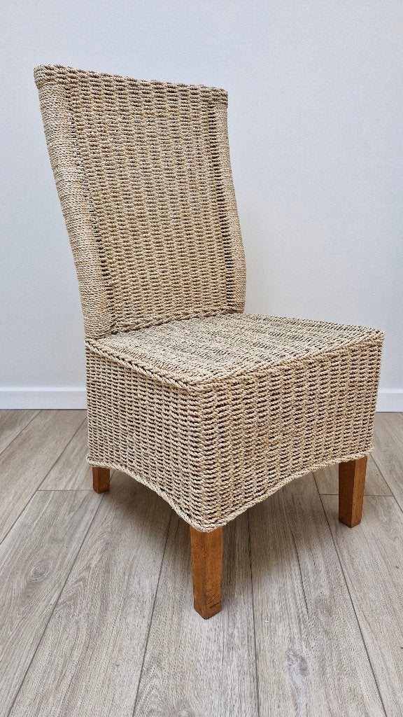 6  eetkamerstoelen in teak en zeegras, Huis en Inrichting, Stoelen, Ophalen, Chique landelijk, Gebruikt, Overige kleuren