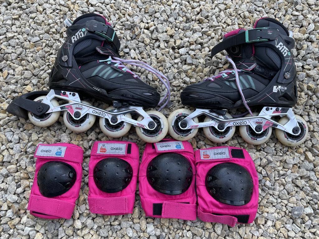 inline skates oxelo maat 35-38 incl bescherming, Gebruikt, Bescherming, Ophalen, Overige merken
