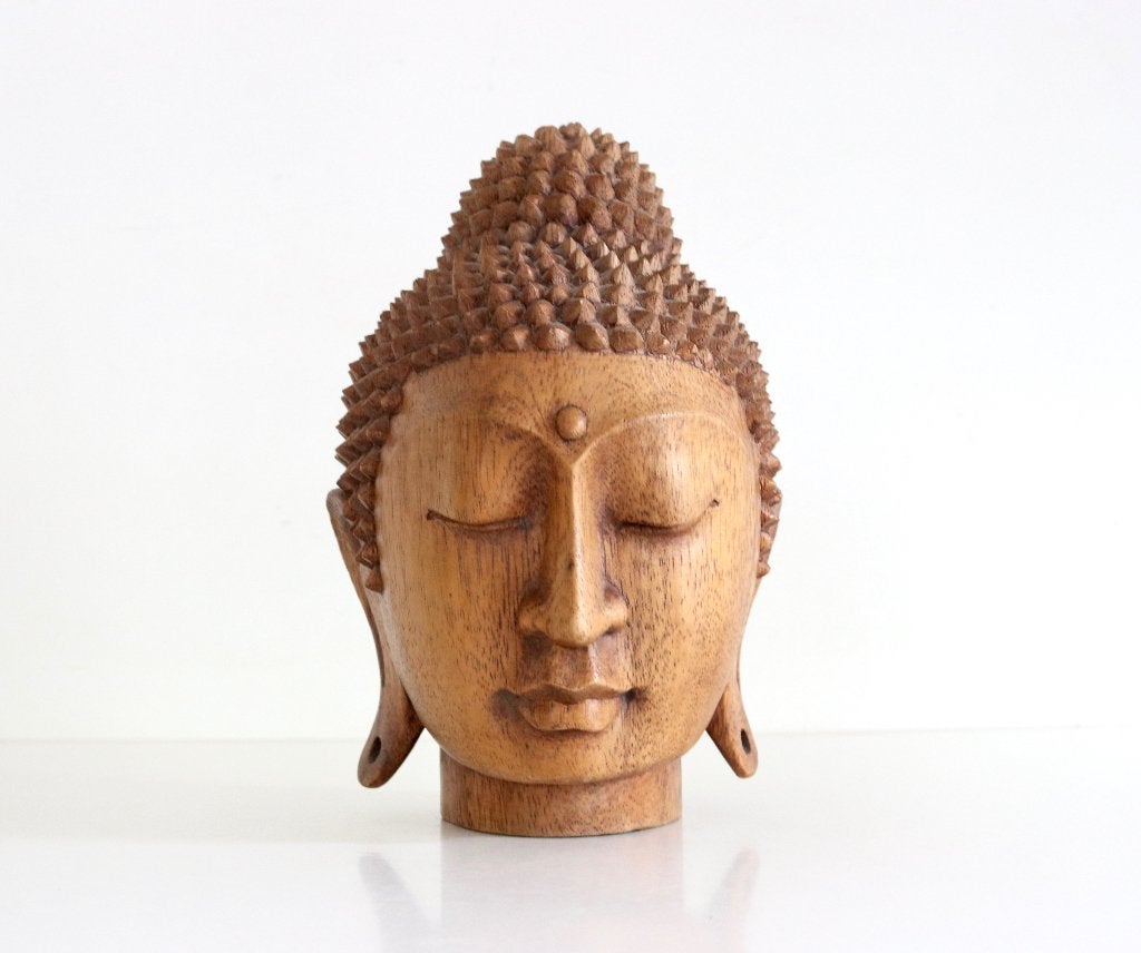 handgemaakt Indonesisch Boeddha-hoofd gesneden uit teak, Antiek en Kunst, Ophalen of Verzenden, Gesneden