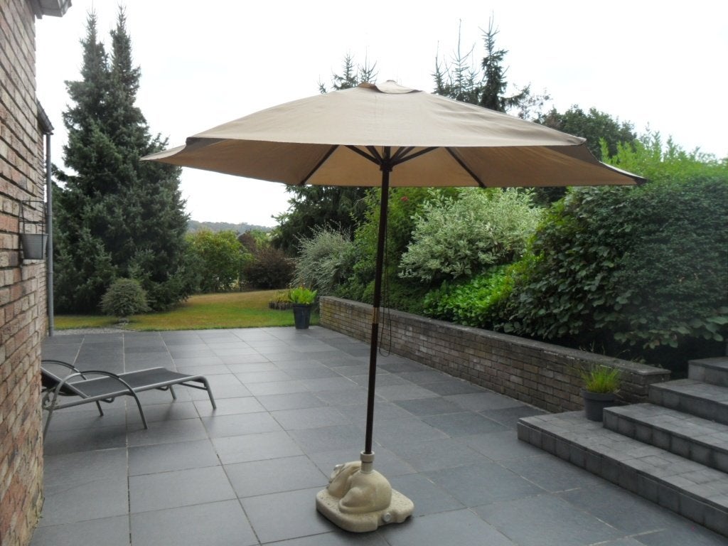 Parasol taupe en bois diamètre 2,80m avec système de poulies, Enlèvement, Comme neuf
