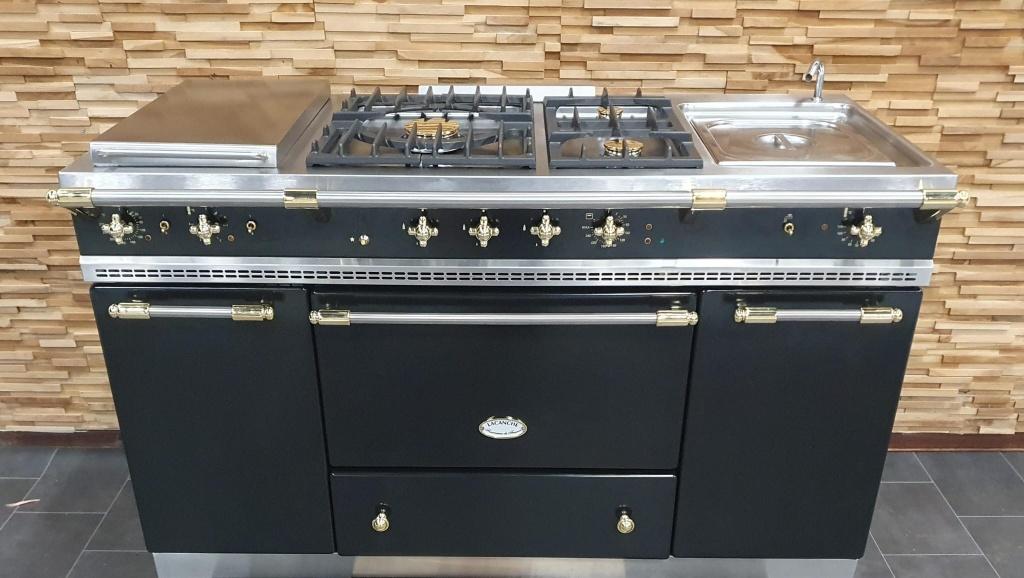🔥Luxe Lacanche Fornuis 150cm zwart + messing Multicooker, Gaz, Classe énergétique A ou plus économe, Comme neuf, Enlèvement