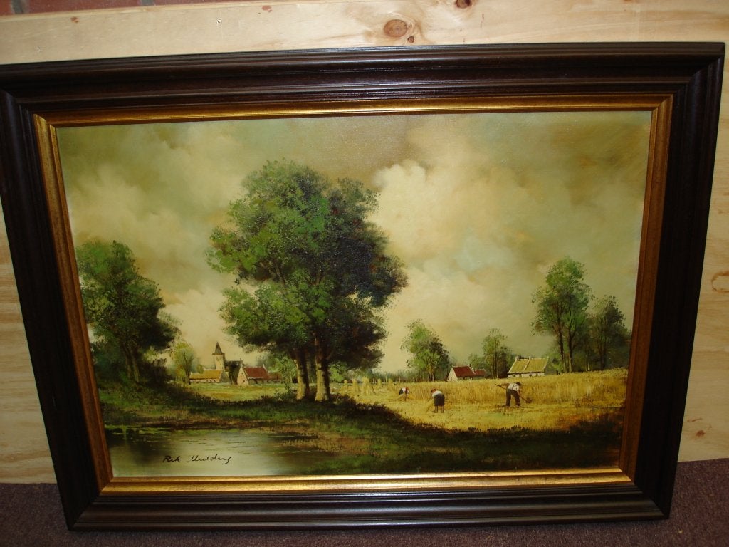 Korenoogst " Mooi Groot werk Van Kunst schilder Rik Mulders, Antiek en Kunst, Kunst | Schilderijen | Klassiek, Landschap, Oud hollands