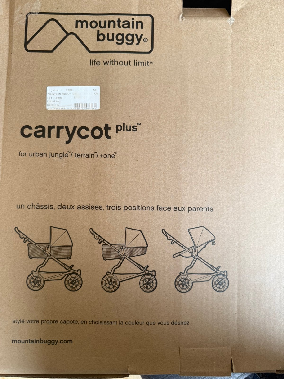 Carrycot plus Mountain Buggy, Enfants & Bébés, Enlèvement, Utilisé, Autres marques, Modèle duo