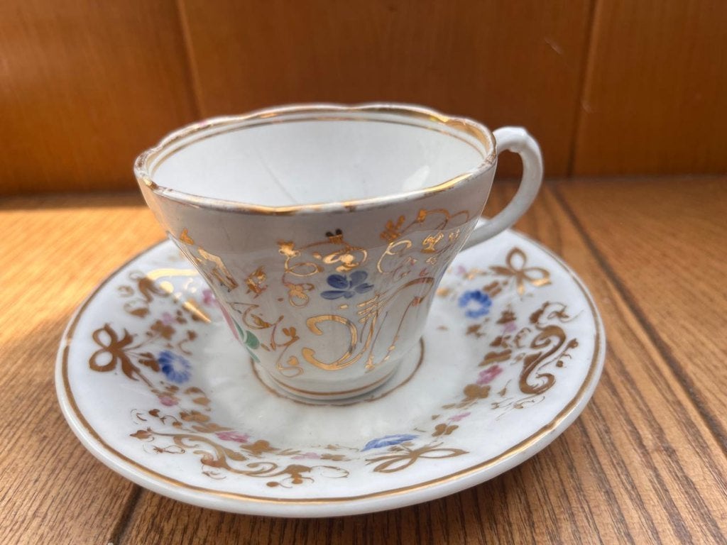 Vintage Porseleinen Theekopje met Schoteltje, Antiek en Kunst, Antiek | Porselein, Ophalen of Verzenden