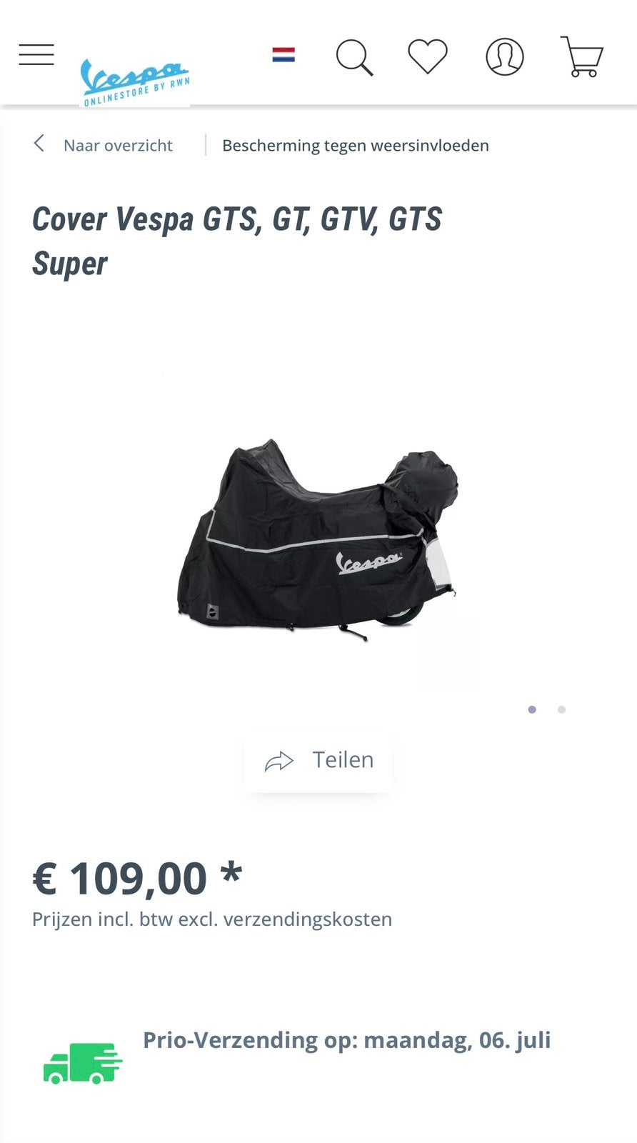 Cover Vespa GTS, GT, GTV, GTS Super - Beschermhoes, Fietsen en Brommers, Ophalen of Verzenden, Zo goed als nieuw