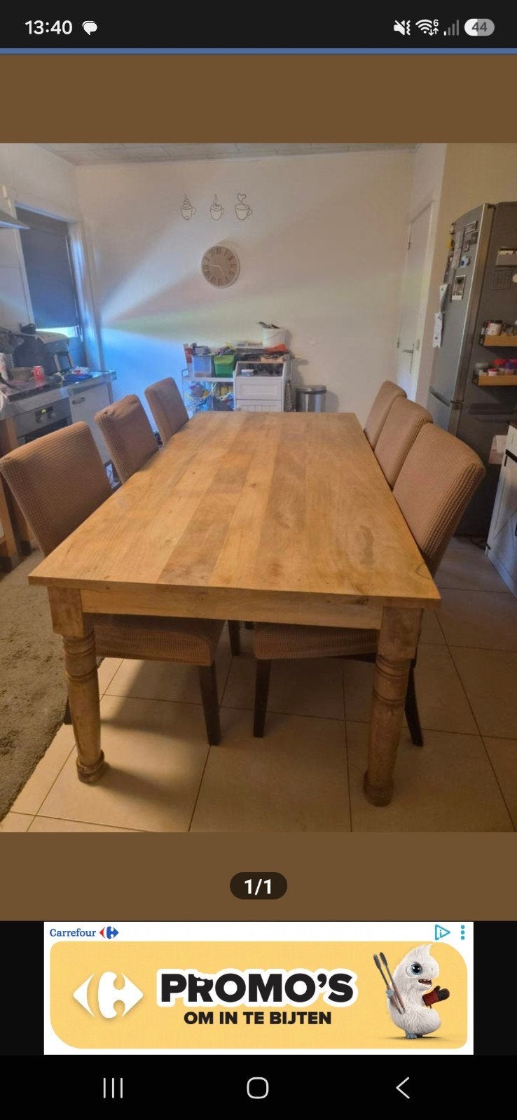 Table en bois robuste avec 6 chaises, Enlèvement