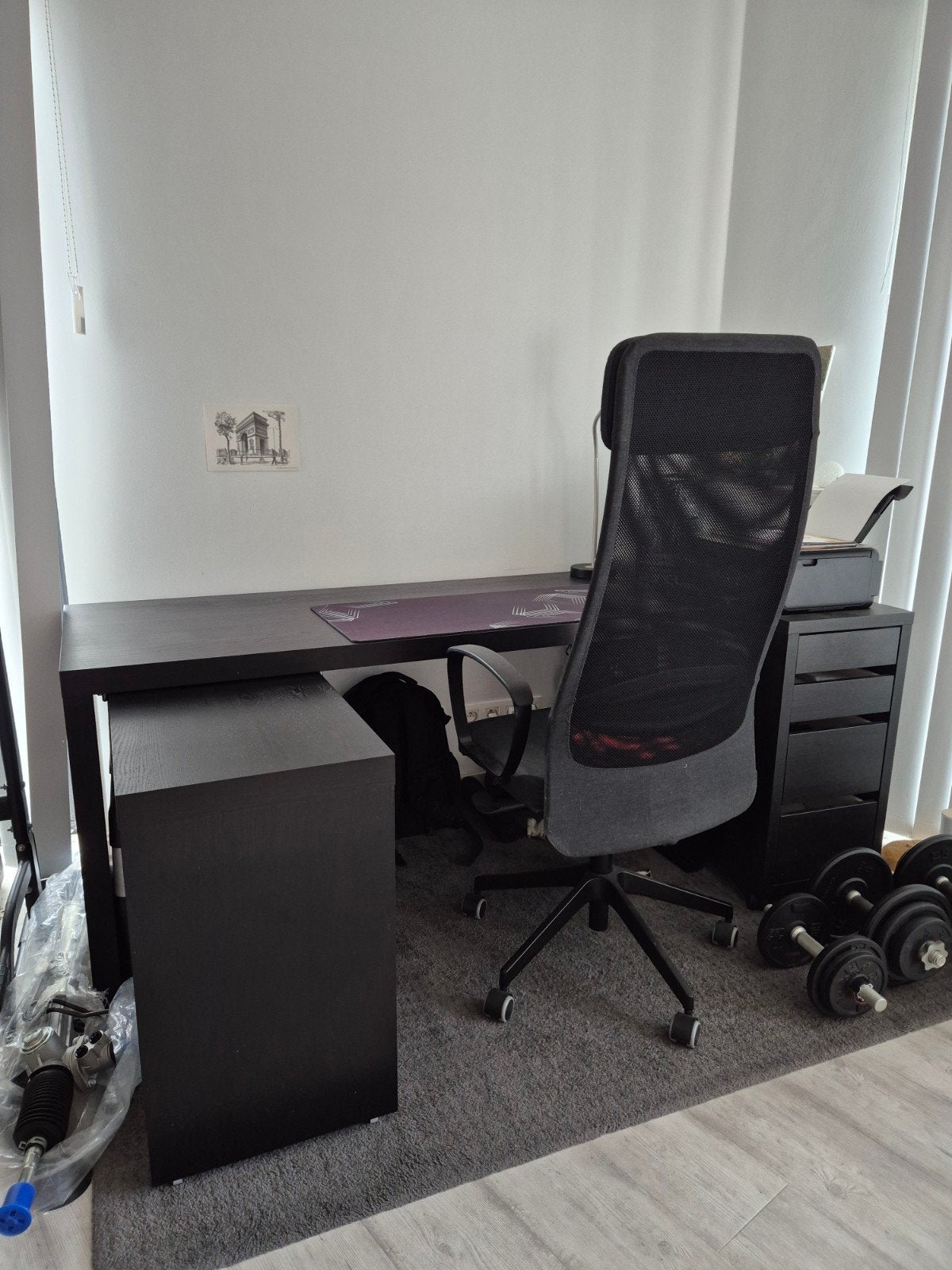 IKEA bureau zwart + bureaustoel, Ophalen, IKEA, Zwart, Hout