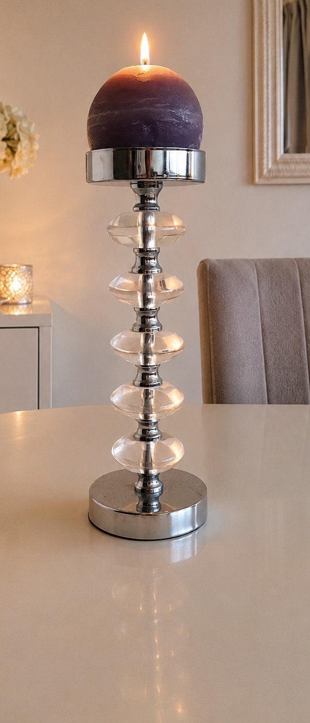 Grand bougeoir design en verre et métal argenté, Maison & Meubles, Argenté, Verre, Design