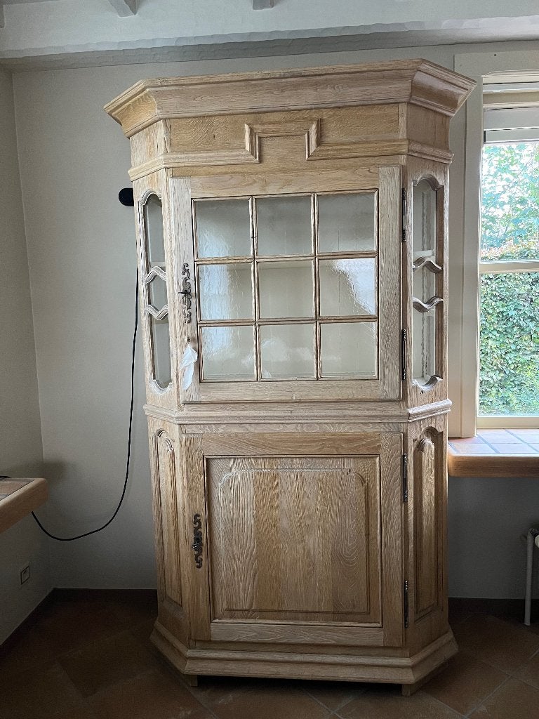 Eiken vitrinekast, Huis en Inrichting, Ophalen, Met deur(en), 100 tot 150 cm, 200 cm of meer