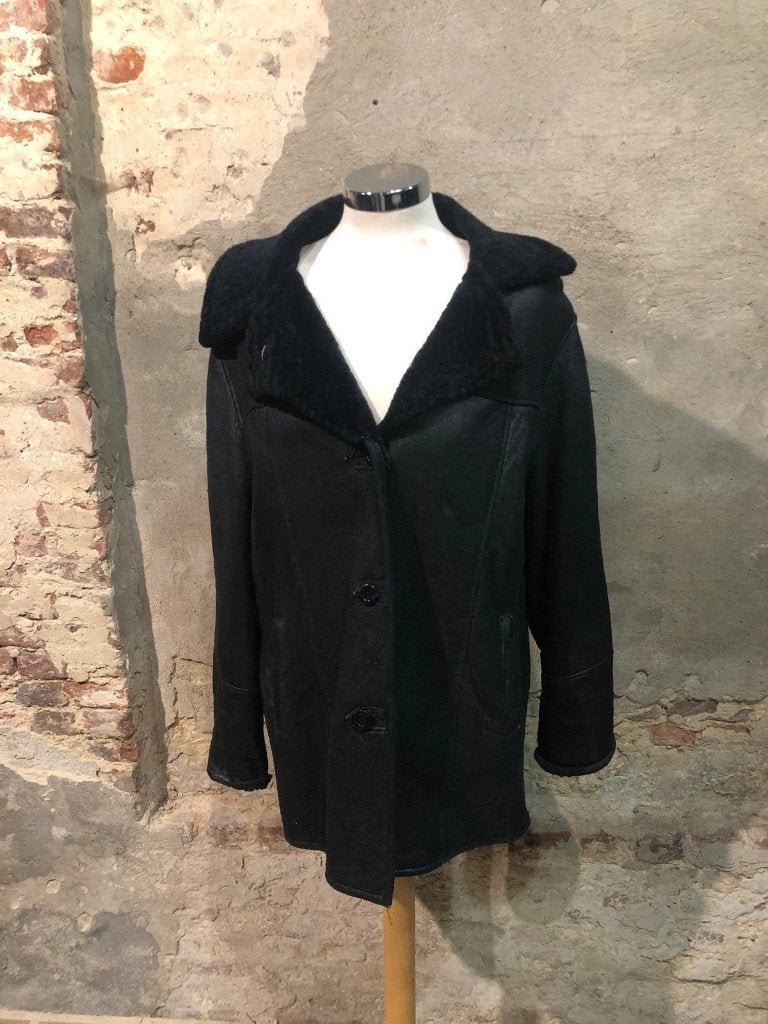 Zwarte lederen jas maat 44, Taille 42/44 (L), Enlèvement ou Envoi, Comme neuf, Fabiani