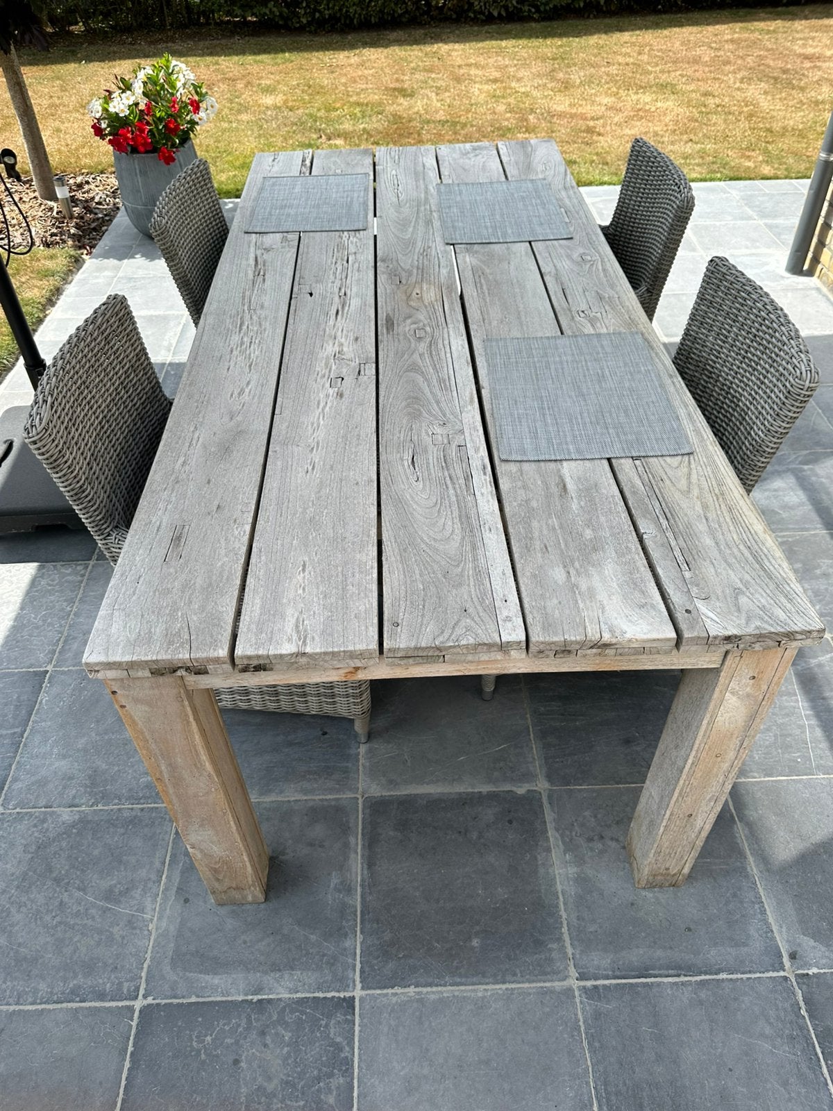 Teaktuintafel + 4 stoelen, Ophalen, 4 zitplaatsen, Gebruikt, Tuinset