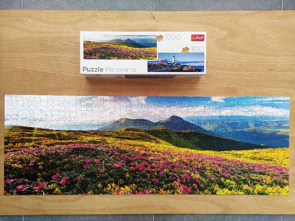 Puzzle panorama 300 et 1000 pièces Trefl - Montagne et phare, Ophalen of Verzenden, 500 t/m 1500 stukjes, Zo goed als nieuw, Legpuzzel