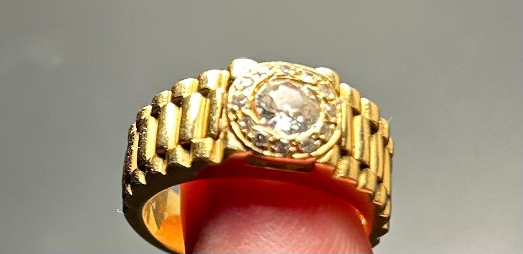 Gouden ring 18K rolex model, Antiek en Kunst, Ophalen, Goud
