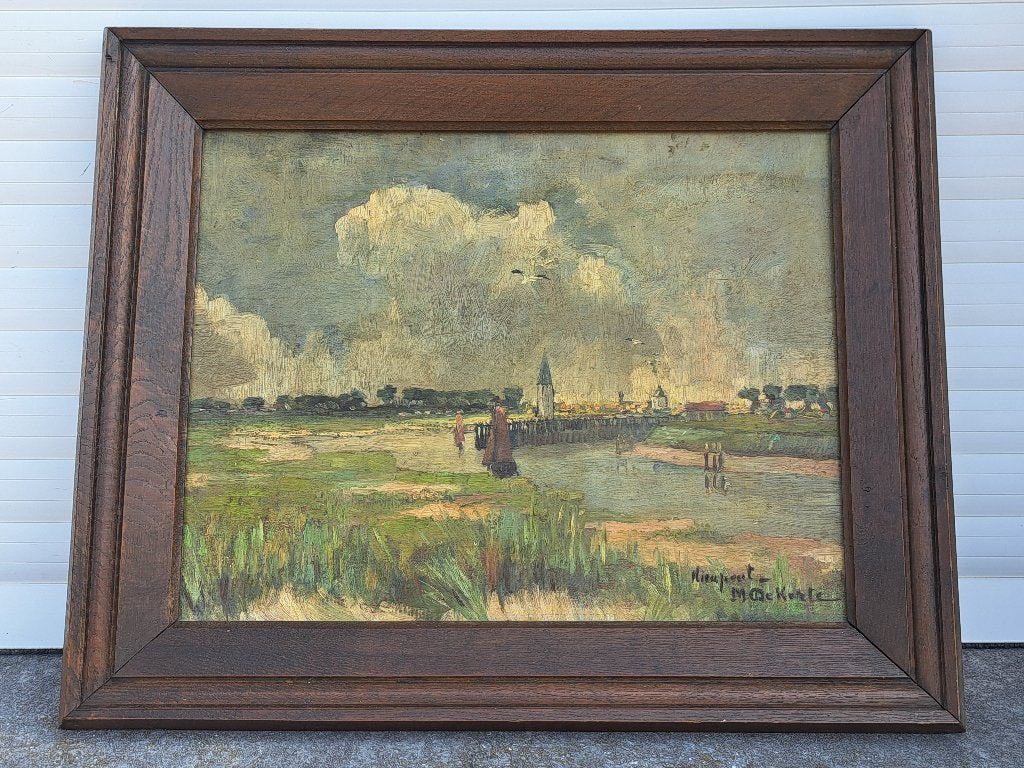 Huile sur panneau nieuport signe maurice de korte, Antiquités & Art, Enlèvement ou Envoi, Panneau