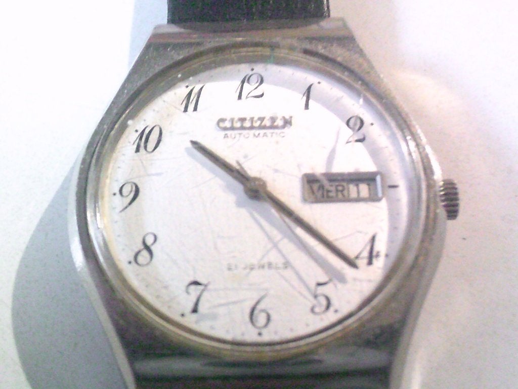 horloge citizen automatic 21 jewels, Ophalen, Staal, Leer, Gebruikt