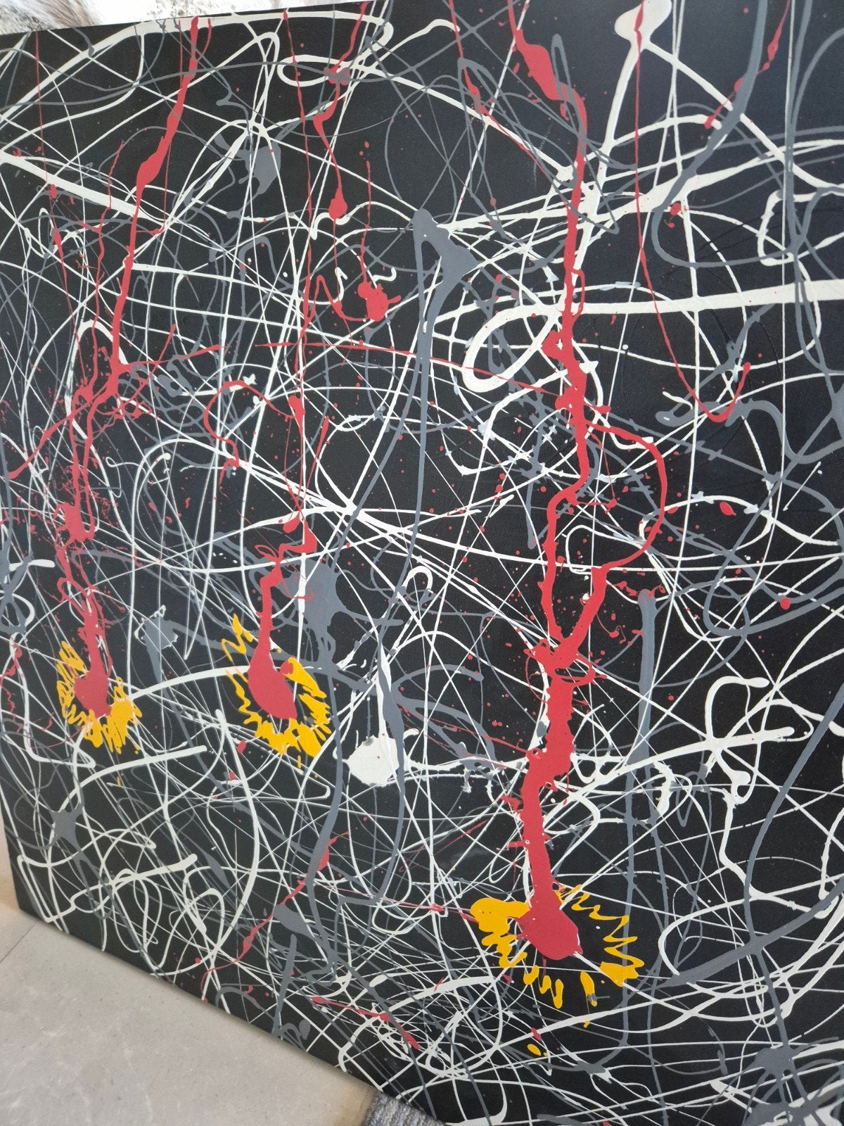 groot abstract schilderij Jackson Pollock stijl, Antiek en Kunst, Ophalen of Verzenden