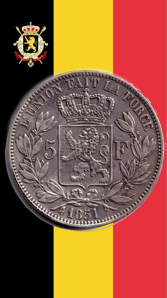 5 frank 1851 - Leopold I, Verzenden, Zilver, Losse munt, Zilver